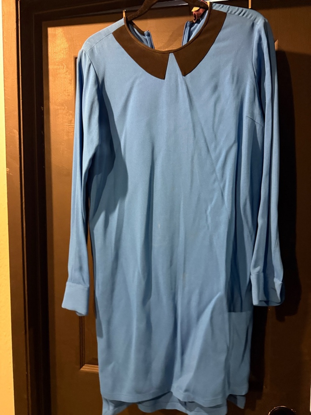 Stell McCartney MaLight Blue Long Sleeve Shift Dress with Black Collar